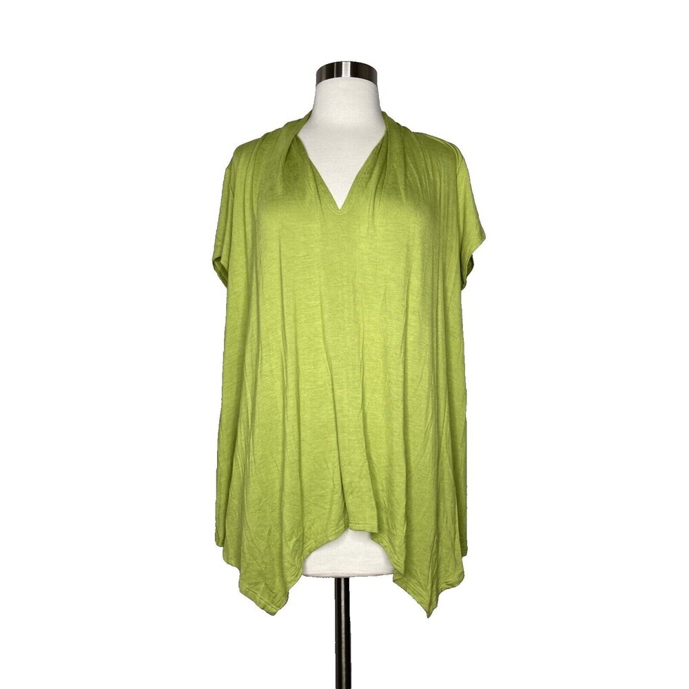 Melissa Paige Top Women Medium NWT V-Neck Short Sleeve Citron Green Bias Cut Hem